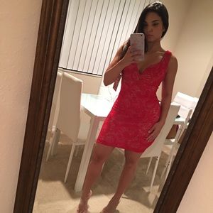 Red lace mini dress